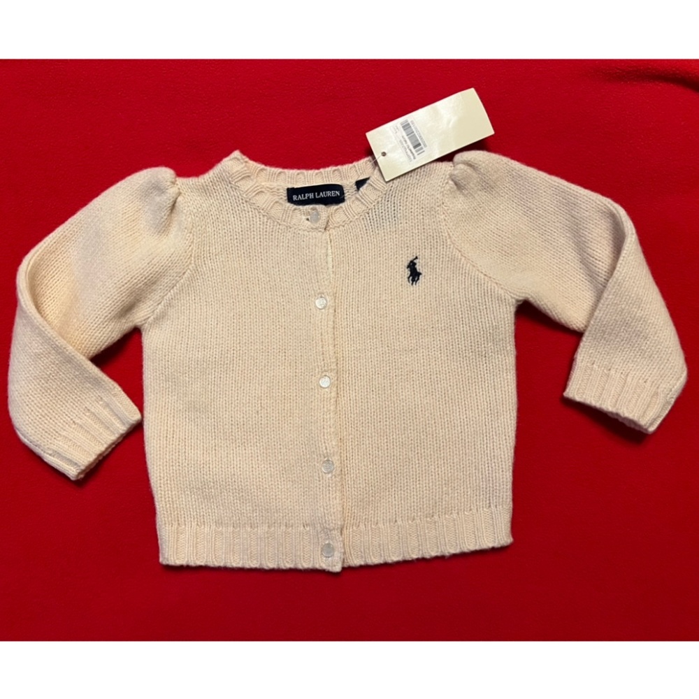 NWT Ralph Lauren Wool Knit Cardigan Sweater 3m-12m Vintage Baby Girl White Cream